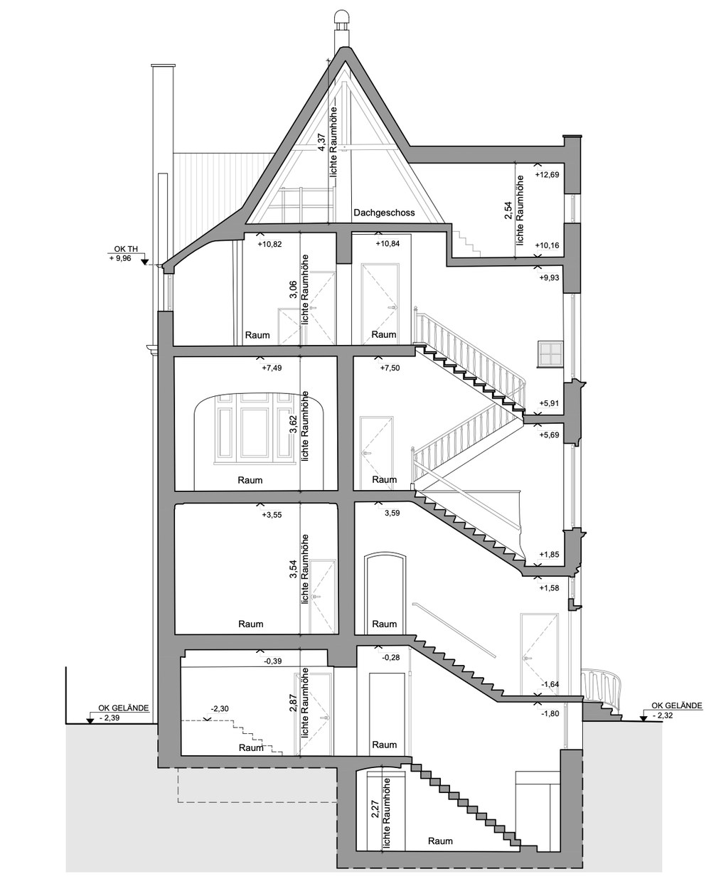 CAD-Schnittplan Mehrfamilienhaus Bestandsplan Laservermessung Architekten NRW